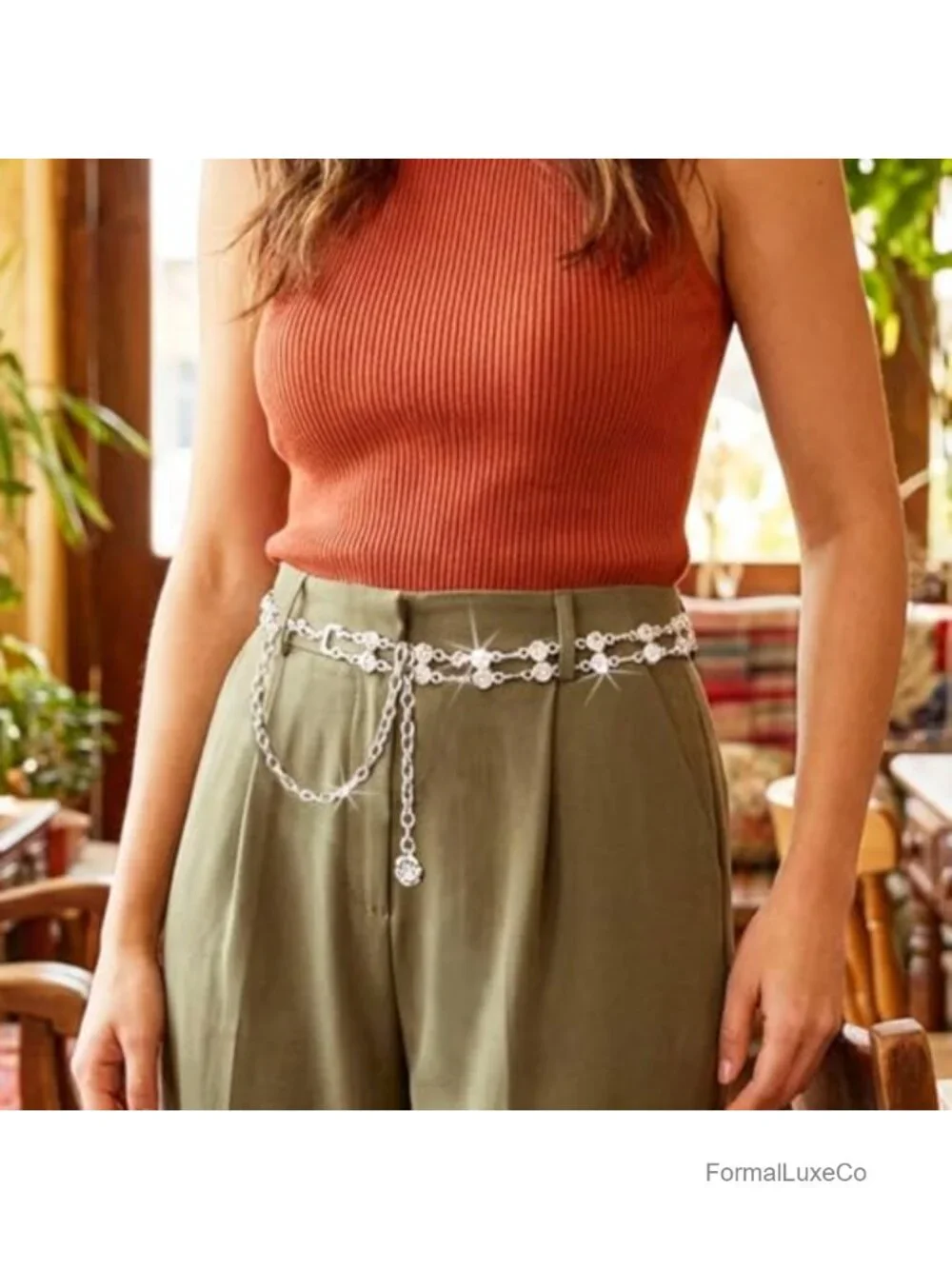 Rhinestone Chain Belt Sparkly Bling Waist Chain for Dress Fashion